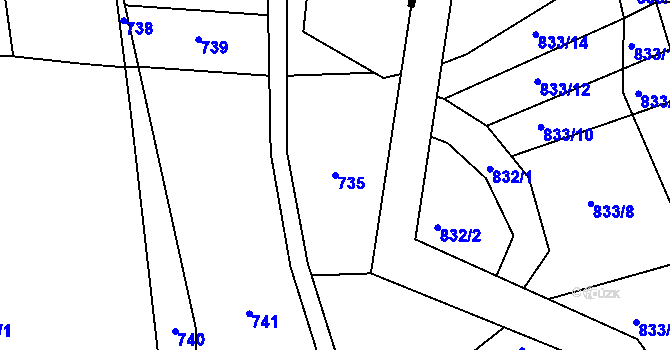 Parcela st. 735 v KÚ Skalička u Tišnova, Katastrální mapa