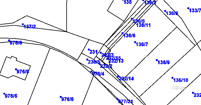 Parcela st. 232/3 v KÚ Všechovice u Tišnova, Katastrální mapa
