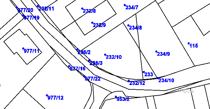 Parcela st. 232/10 v KÚ Všechovice u Tišnova, Katastrální mapa