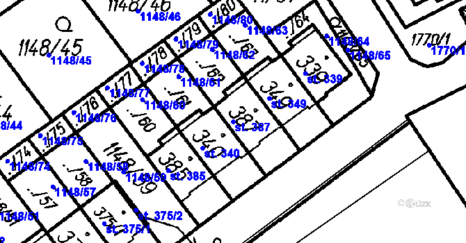 Parcela st. 387 v KÚ Všechovice, Katastrální mapa