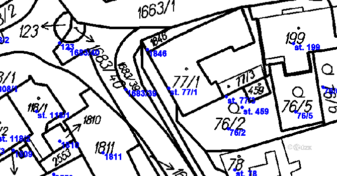 Parcela st. 77/1 v KÚ Všechovice, Katastrální mapa