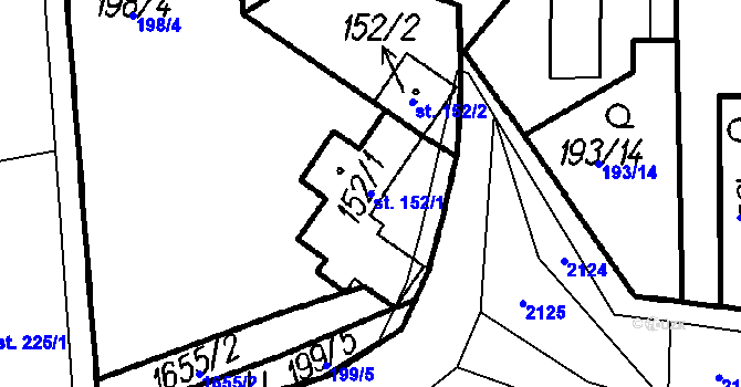 Parcela st. 152/1 v KÚ Všechovice, Katastrální mapa
