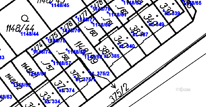 Parcela st. 385 v KÚ Všechovice, Katastrální mapa