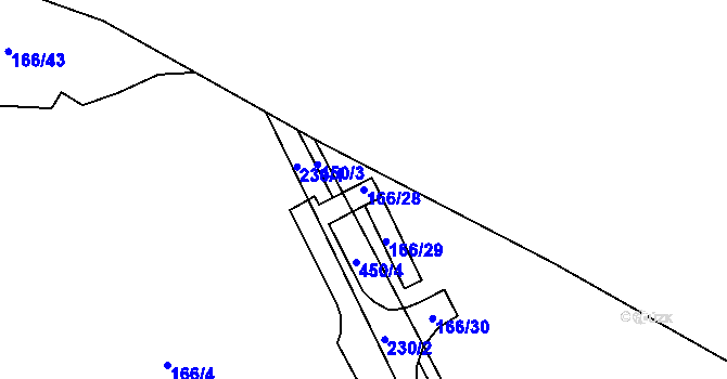 Parcela st. 166/28 v KÚ Všechromy, Katastrální mapa