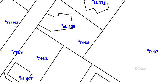 Parcela st. 711/5 v KÚ Všejany, Katastrální mapa