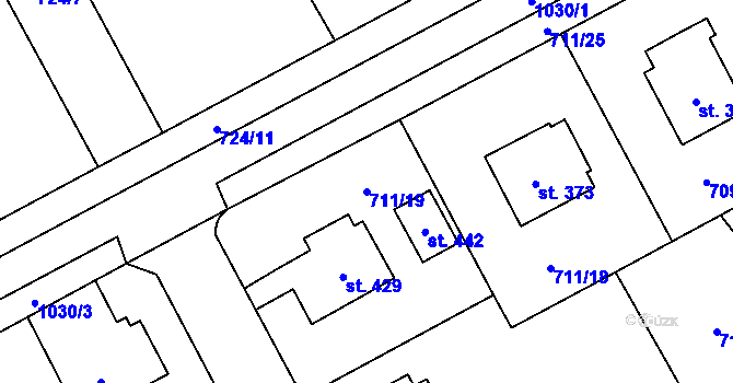 Parcela st. 711/19 v KÚ Všejany, Katastrální mapa