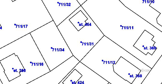 Parcela st. 711/31 v KÚ Všejany, Katastrální mapa