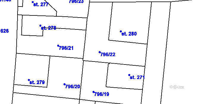 Parcela st. 796/22 v KÚ Všejany, Katastrální mapa