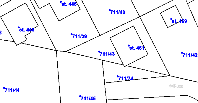 Parcela st. 711/43 v KÚ Všejany, Katastrální mapa