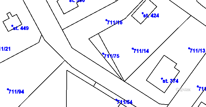 Parcela st. 711/75 v KÚ Všejany, Katastrální mapa
