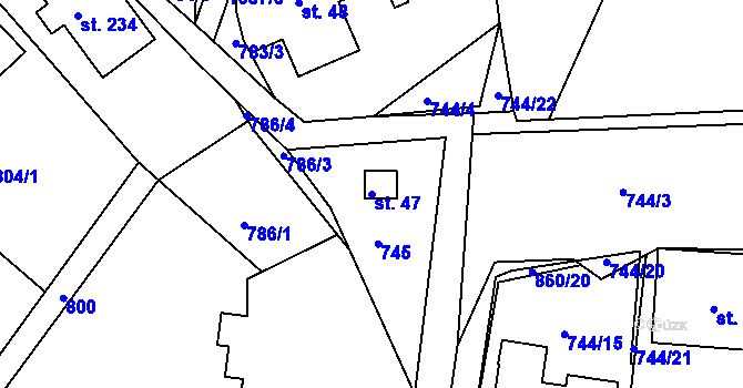 Parcela st. 47 v KÚ Všelibice, Katastrální mapa