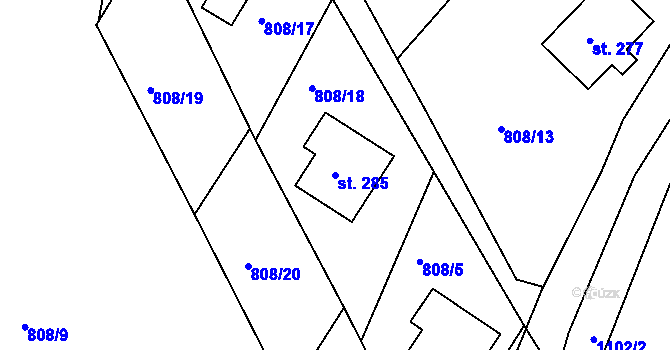 Parcela st. 285 v KÚ Všelibice, Katastrální mapa