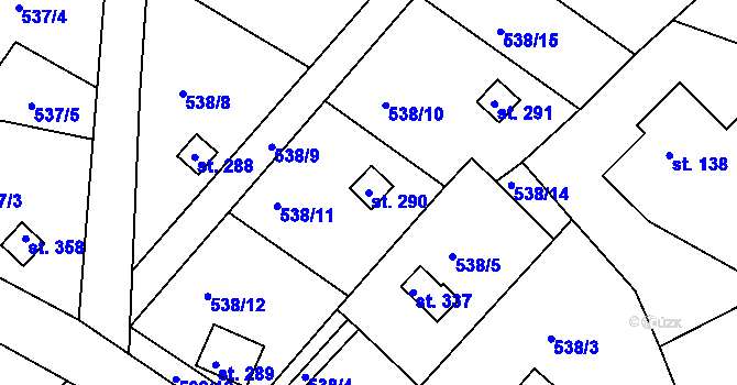 Parcela st. 290 v KÚ Všelibice, Katastrální mapa