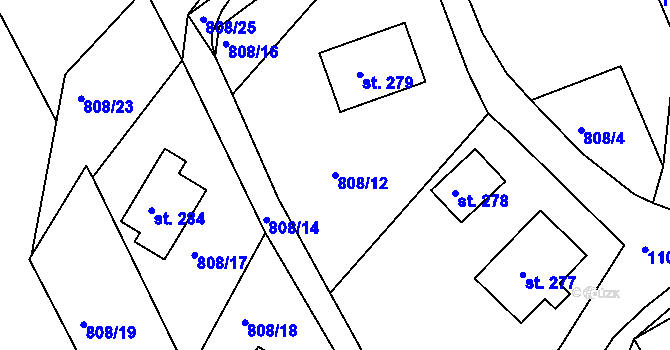 Parcela st. 808/12 v KÚ Všelibice, Katastrální mapa