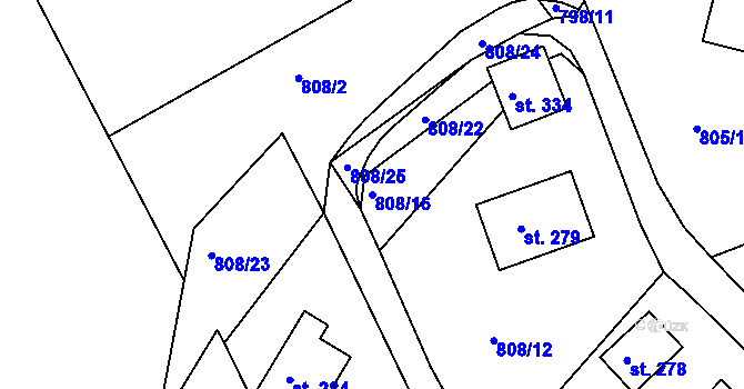 Parcela st. 808/16 v KÚ Všelibice, Katastrální mapa