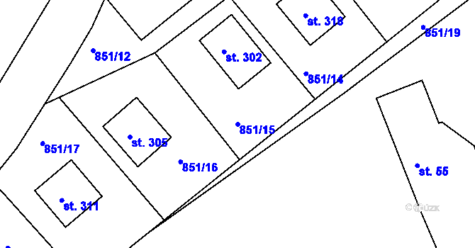 Parcela st. 851/15 v KÚ Všelibice, Katastrální mapa