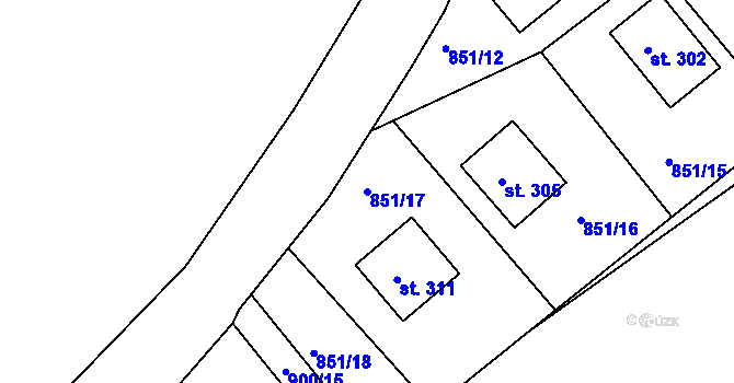 Parcela st. 851/17 v KÚ Všelibice, Katastrální mapa