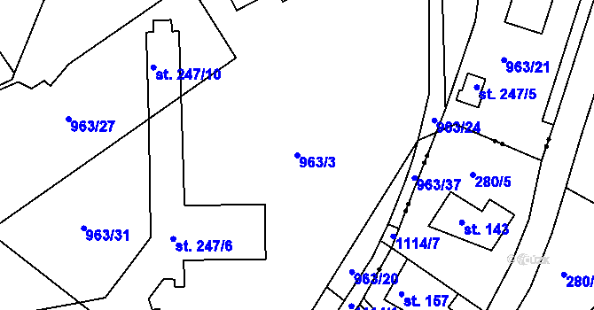 Parcela st. 963/3 v KÚ Všelibice, Katastrální mapa