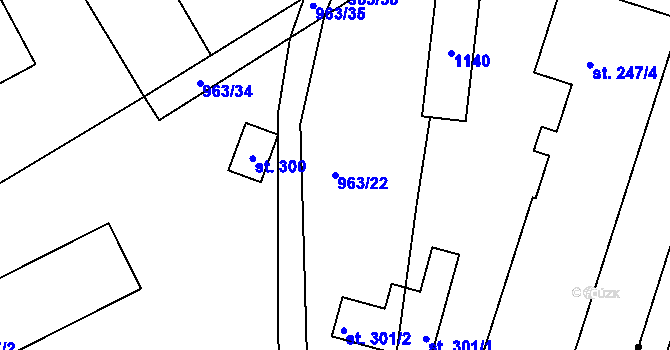 Parcela st. 963/22 v KÚ Všelibice, Katastrální mapa