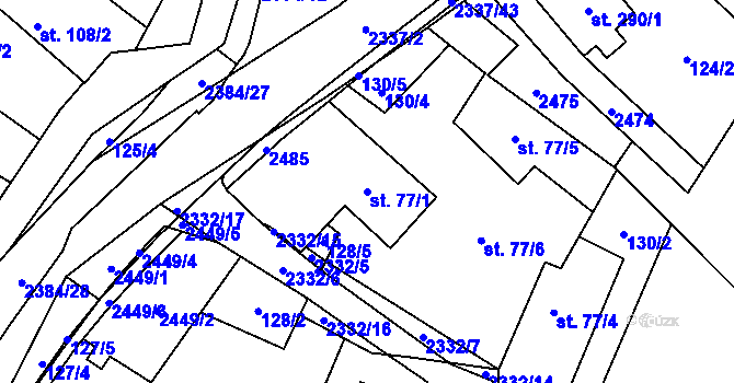 Parcela st. 77/1 v KÚ Všemina, Katastrální mapa
