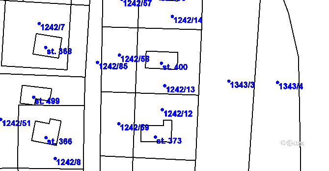 Parcela st. 1242/13 v KÚ Všemina, Katastrální mapa