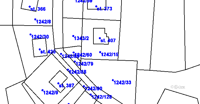 Parcela st. 1242/15 v KÚ Všemina, Katastrální mapa