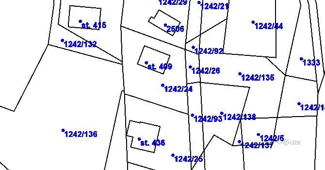 Parcela st. 1242/24 v KÚ Všemina, Katastrální mapa