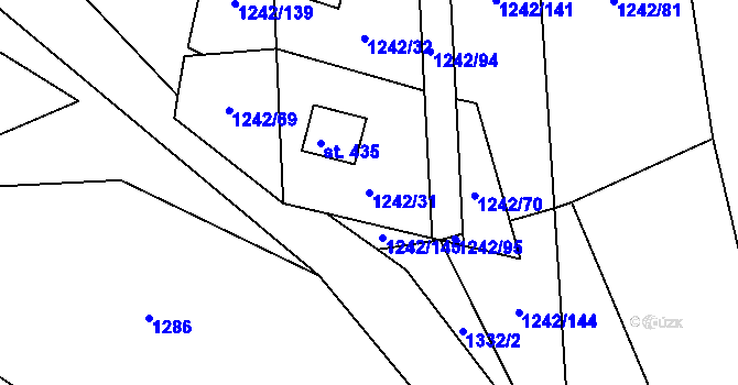 Parcela st. 1242/31 v KÚ Všemina, Katastrální mapa
