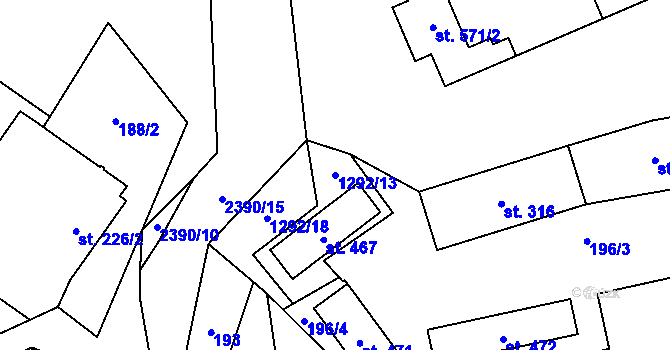 Parcela st. 1292/13 v KÚ Všemina, Katastrální mapa