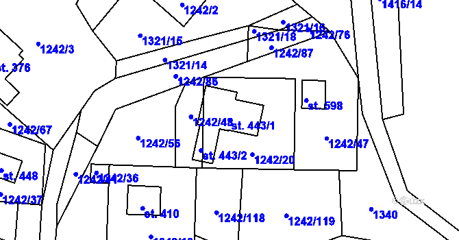 Parcela st. 443/1 v KÚ Všemina, Katastrální mapa