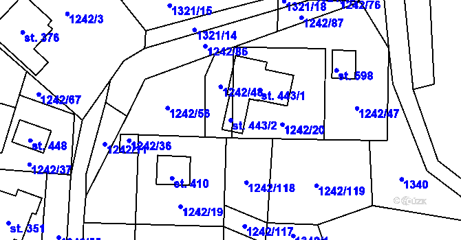 Parcela st. 443/2 v KÚ Všemina, Katastrální mapa