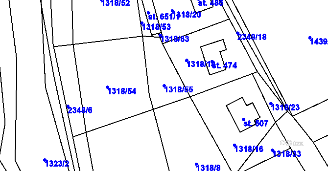 Parcela st. 1318/55 v KÚ Všemina, Katastrální mapa
