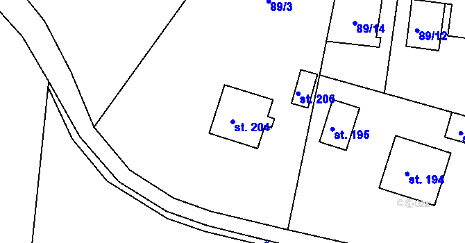 Parcela st. 204 v KÚ Bohunice nad Vltavou, Katastrální mapa