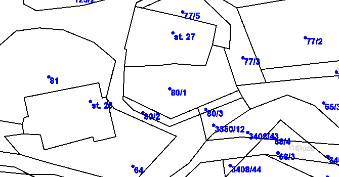 Parcela st. 80/1 v KÚ Bohunice nad Vltavou, Katastrální mapa