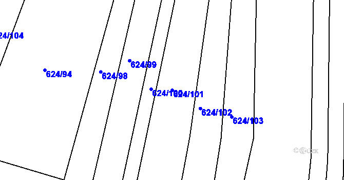 Parcela st. 624/101 v KÚ Bohunice nad Vltavou, Katastrální mapa