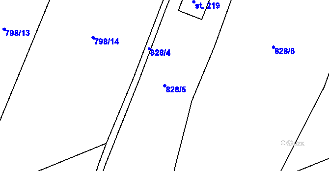 Parcela st. 828/5 v KÚ Bohunice nad Vltavou, Katastrální mapa