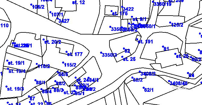 Parcela st. 3350/3 v KÚ Bohunice nad Vltavou, Katastrální mapa
