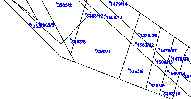 Parcela st. 3363/1 v KÚ Bohunice nad Vltavou, Katastrální mapa