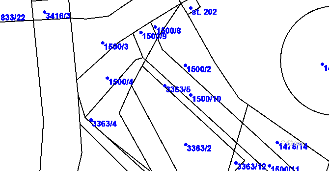 Parcela st. 3363/5 v KÚ Bohunice nad Vltavou, Katastrální mapa