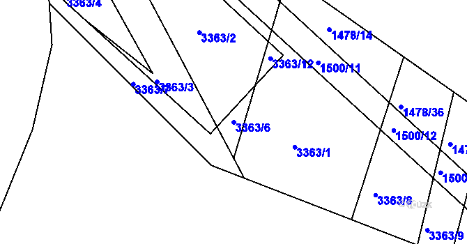 Parcela st. 3363/6 v KÚ Bohunice nad Vltavou, Katastrální mapa