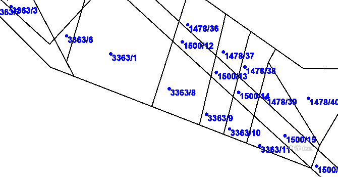 Parcela st. 3363/8 v KÚ Bohunice nad Vltavou, Katastrální mapa