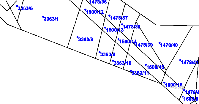 Parcela st. 3363/9 v KÚ Bohunice nad Vltavou, Katastrální mapa
