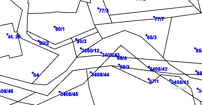 Parcela st. 3408/43 v KÚ Bohunice nad Vltavou, Katastrální mapa