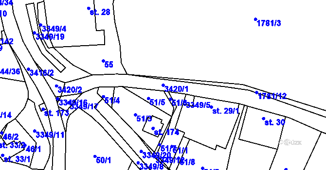 Parcela st. 3420/1 v KÚ Bohunice nad Vltavou, Katastrální mapa