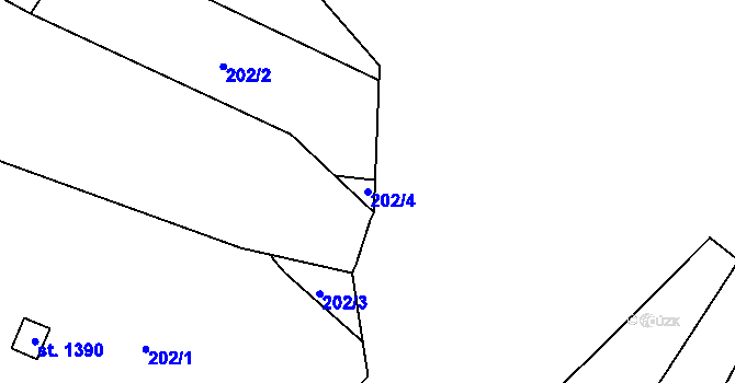 Parcela st. 202/4 v KÚ Všemyslice, Katastrální mapa