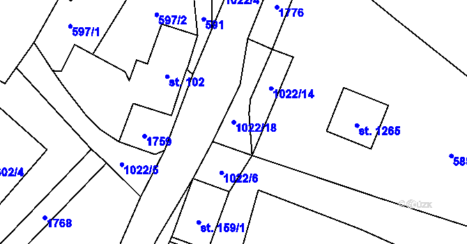 Parcela st. 1022/18 v KÚ Všemyslice, Katastrální mapa