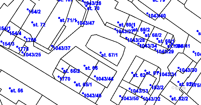 Parcela st. 67/1 v KÚ Všemyslice, Katastrální mapa