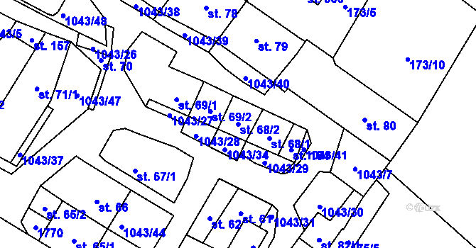 Parcela st. 68/2 v KÚ Všemyslice, Katastrální mapa