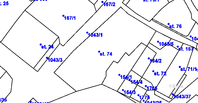Parcela st. 74 v KÚ Všemyslice, Katastrální mapa