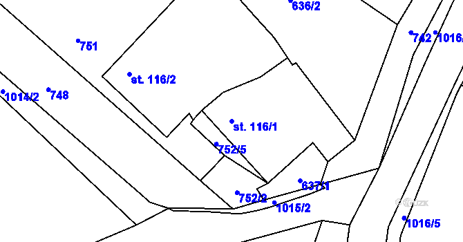 Parcela st. 116/1 v KÚ Všemyslice, Katastrální mapa